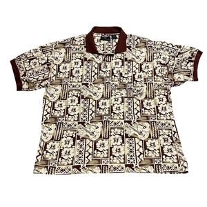 SRT Hawaiian Aloha Floral Guitar Print Short Sleeve Polo Shirt Men's XL